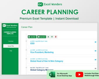 キャリアトラッカー Excel テンプレート | プロフェッショナル向けキャリアプランナー＆パスマッピング（デジタルダウンロード）