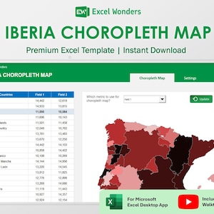 Excel Map Spain & Portugal | Interactive Choropleth Template for Iberia Region (Digital Download)