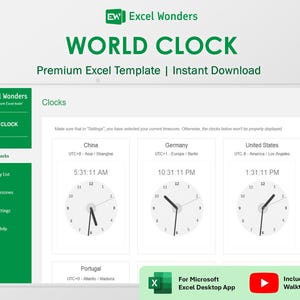 Excel World Clock Spreadsheet | Global Time Zone Planner for Travel & Remote Teams (Digital Download)