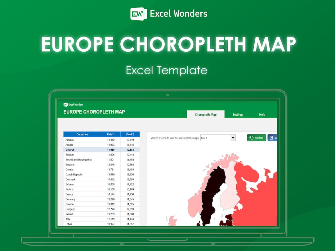 Europe Choropleth Map Excel Template | Map of Europe With Countries ...