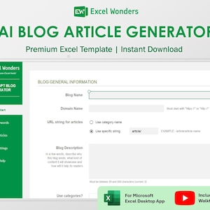 Generador de artículos de blog con IA: Plantilla de Excel para contenido SEO