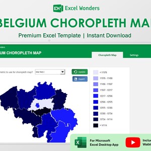 Belgium Map Excel Template | Choropleth Heat Map for Data Visualization & Analytics (Digital Download)