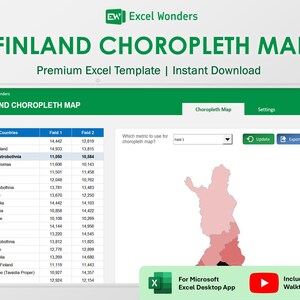 Finland Choropleth Map Excel Template | Data Visualization Spreadsheet (Digital Download)