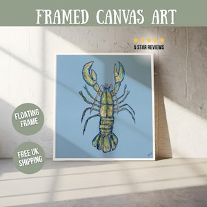 Blue Lobster Wall Art Canvas Print, Nautical Coastal Decor, Ocean-Themed Kitchen or Living Room Wall Hanging, Sea Creature Gift