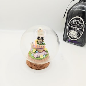 Ghost on books, Easterween ornament, skull and ghost ornament, terrarium, diorama, spooky easter decor, terrarium gift, ghost lover gift