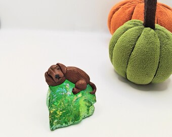 Chocolate Labrador, dog ornament, green quartz,  crystal decor, crystal dog, dog lover gift, crystal gift, pet owner gifts, clay gifts