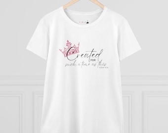 beYoutiful Created for Such A Time as This Esther 4:14 Bible Scripture Verse Crown Midweight Cotton Semi Fitted Short Sleeve Tee Tshirt