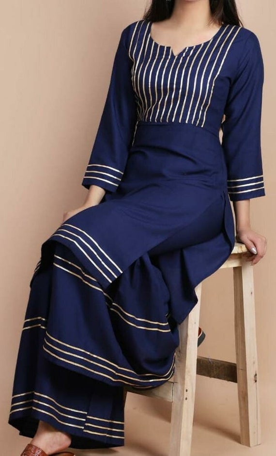 Designer Rayon Straight Kurti Sharara 