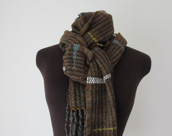 Handwoven Merino Wool Scarf in Brown