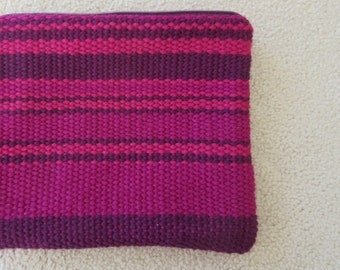 Handwoven Zippered Pouch - Pink and Purple Stripes