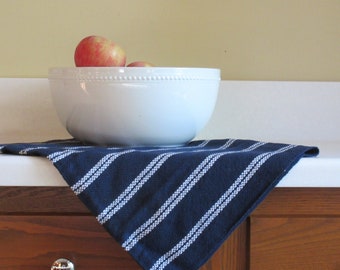 Handwoven Kitchen Dish Towel - Navy - Organic Cotton and Linen