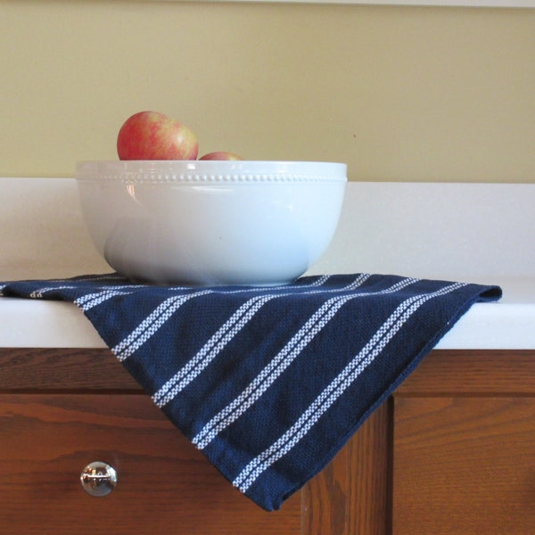 Handwoven Kitchen Dish Towel - Navy - Organic Cotton and Linen