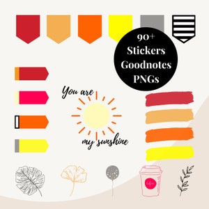 Digitale Planner Sticker 90+ | Precropped GoodNotes Stickers | Sticker | PNGs | Bunte Day Collection