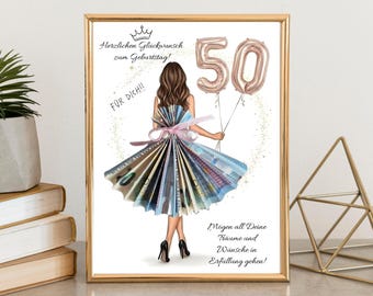 50th Birthday Cash Gift Voucher, Printable Money Frame (PDF)
