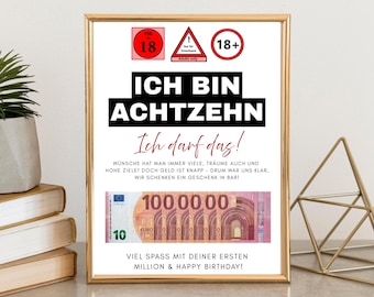 18th Birthday Cash Gift Print | Funny Million Money Art (PDF)