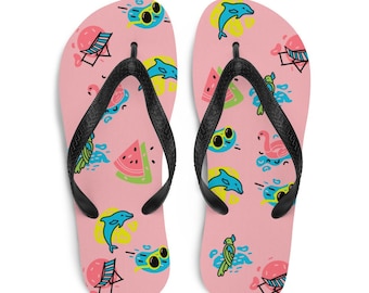 Slippers met zomerthema, Tropische slippers, Damessandalen, Strandslippers, Roze slippers, Sandalen, Slippers, Teenslippers, Schoeisel
