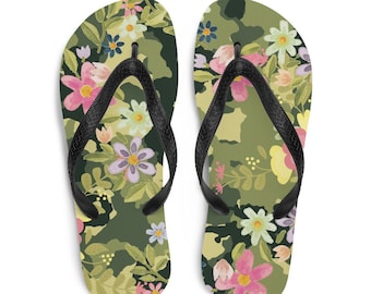 Japonki w kwiaty moro, Japonki, Japonki w kwiaty, Zielone japonki, Japonki z nadrukiem moro, Śliczne japonki z nadrukiem, Sandały