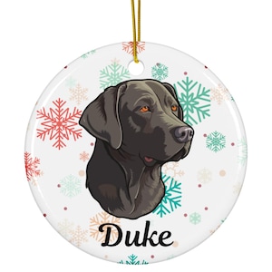 Black Labrador Ceramic Ornament, Custom Ornament with Name, Dog Ornament, Christmas Ornament with Dogs, Personalize Dog Name Ornament