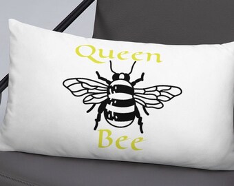 Queen Bee Pillow, Decorative Pillow , Bee Design Pillow, Insert Included, Black and Yellow  Pillow, 20"x12" Pillow, Pillows, Home Decor