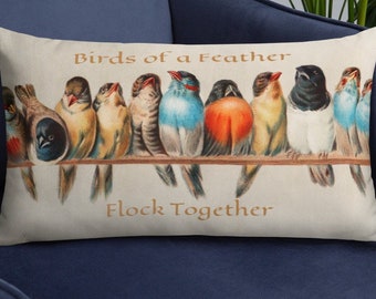 Kussen Birds of a Feather, woondecoratie, decoratief kussen, natuurkussen, kussen 20 x 12 inch, kussen met vogels, inlegvel inbegrepen