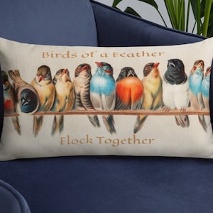 Birds of a Feather Pillow, Home Decor, Decorative Pillow, Nature Pillow, 20&quot;x12&quot; Pillow, Pillow with Birds, Insert Included