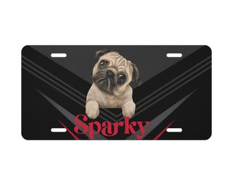 Plaque d'immatriculation personnalisée carlin, Plaque d'immatriculation pour chien, Cadeau avec carlin, Plaque d'immatriculation nominative pour chien, Accessoire de voiture, Plaque d'immatriculation pour chien personnalisée, Carlin