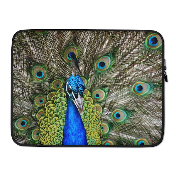 Peacock Print Laptop Sleeve, 13" Laptop Sleeve, 15" Laptop Sleeve, Laptop Sleeve with Faux Fur Lining, Computer Accessories, Laptop Cover