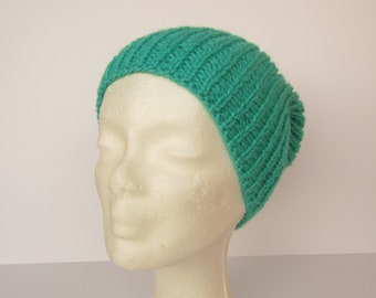 Light green Ribbed Beanie,Hand-Knitted Hat,Handmade Beanie,Handmade in Greece,Gift,Unisex,One Size,Adults,Adjustable folded brim