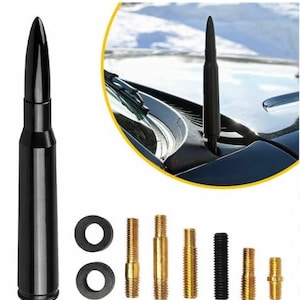 50 Caliber Bullet Round Stub Short Antenna for Jeep Ford F150 Chevy Silverado Toyota Tundra Tacoma GMC Sierra 50 cal Black Blue Red Silver