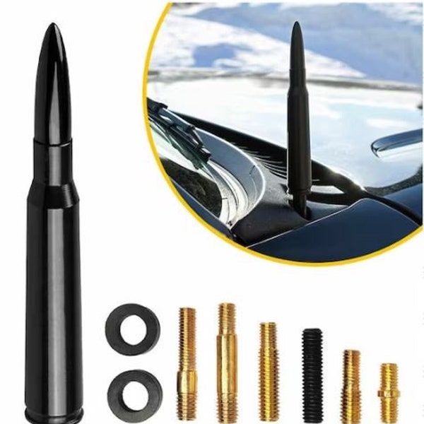 50 Caliber Bullet Round Stub Short Antenna for Jeep Ford F150 Chevy Silverado Toyota Tundra Tacoma GMC Sierra 50 cal Black Blue Red Silver