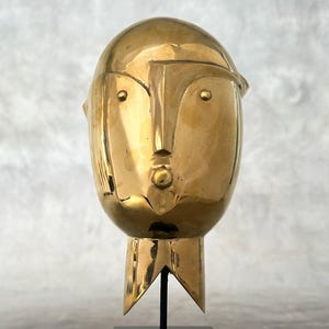 Abstract bronzen beeld ballonkop – gepolijst gezicht, minimalistisch decor - BR319