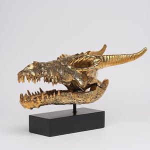 Polished Bronze Dragon Skull | Fantasy Mythical Creature Sculpture | Handmade Gothic Decor | Unique Collectible Art | Home Style - BR212