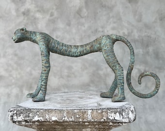 Statua di ghepardo in bronzo lucidato: scultura di animali, arredamento esotico per la casa - BR306