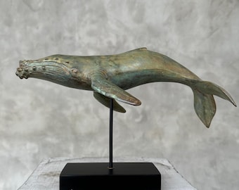 Bronze Blue Whale Sculpture – Patinated Marine Art - Ocean-Inspired Decor - Coastal Statement Piece - Nautical Wildlife Figurine - BR283
