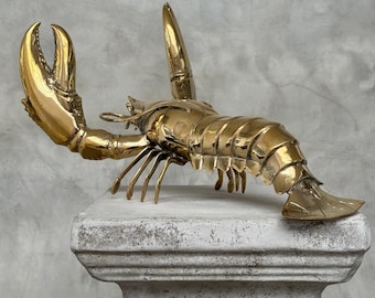 Large Bronze Lobster Sculpture - Polished Nautical Decor | Coastal Beach House Art | Seafood Lover Gift | Handmade Bronze Figurine - BR069