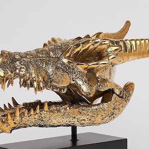 Polished Bronze Dragon Skull - Fantasy Mythical Creature Sculpture | Handmade Gothic Decor | Unique Collectible Art | Home Style - BR212
