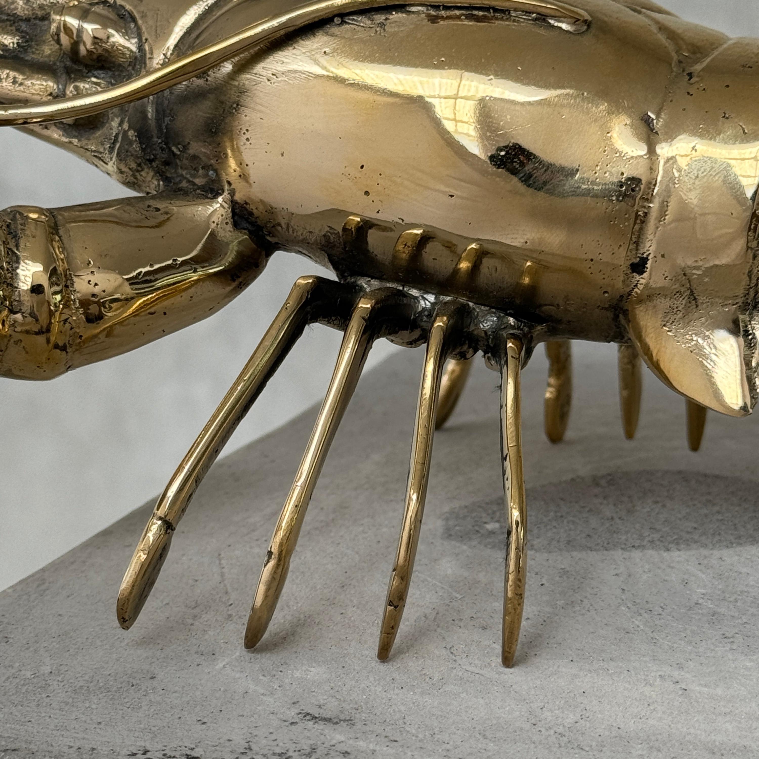 アンティーク ロブスター インテリア Polished Bronze Lobster Sculpture: Nautical Coastal Decor