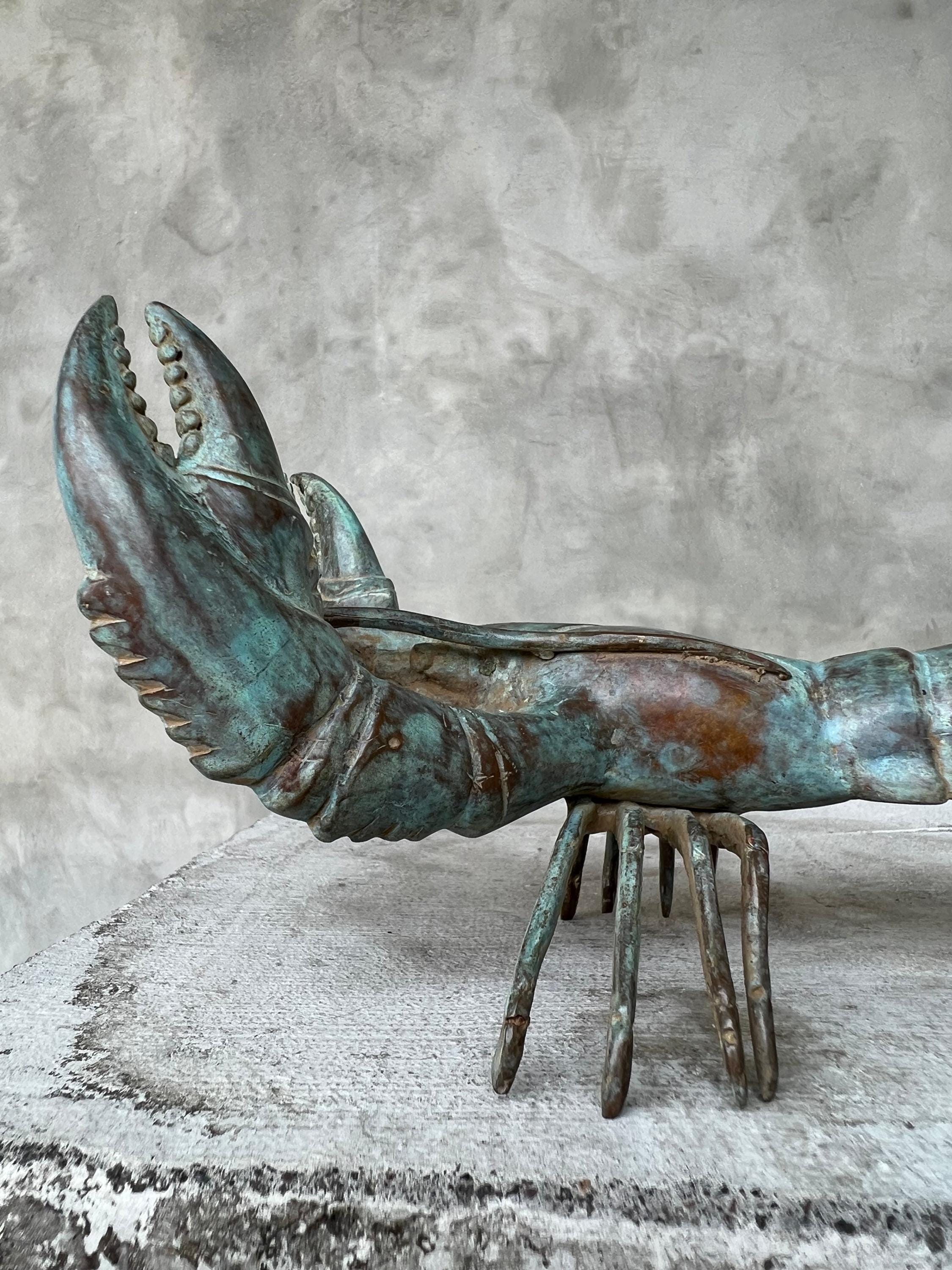 Patinated Bronze Lobster Sculpture – Coastal Marine Figurine