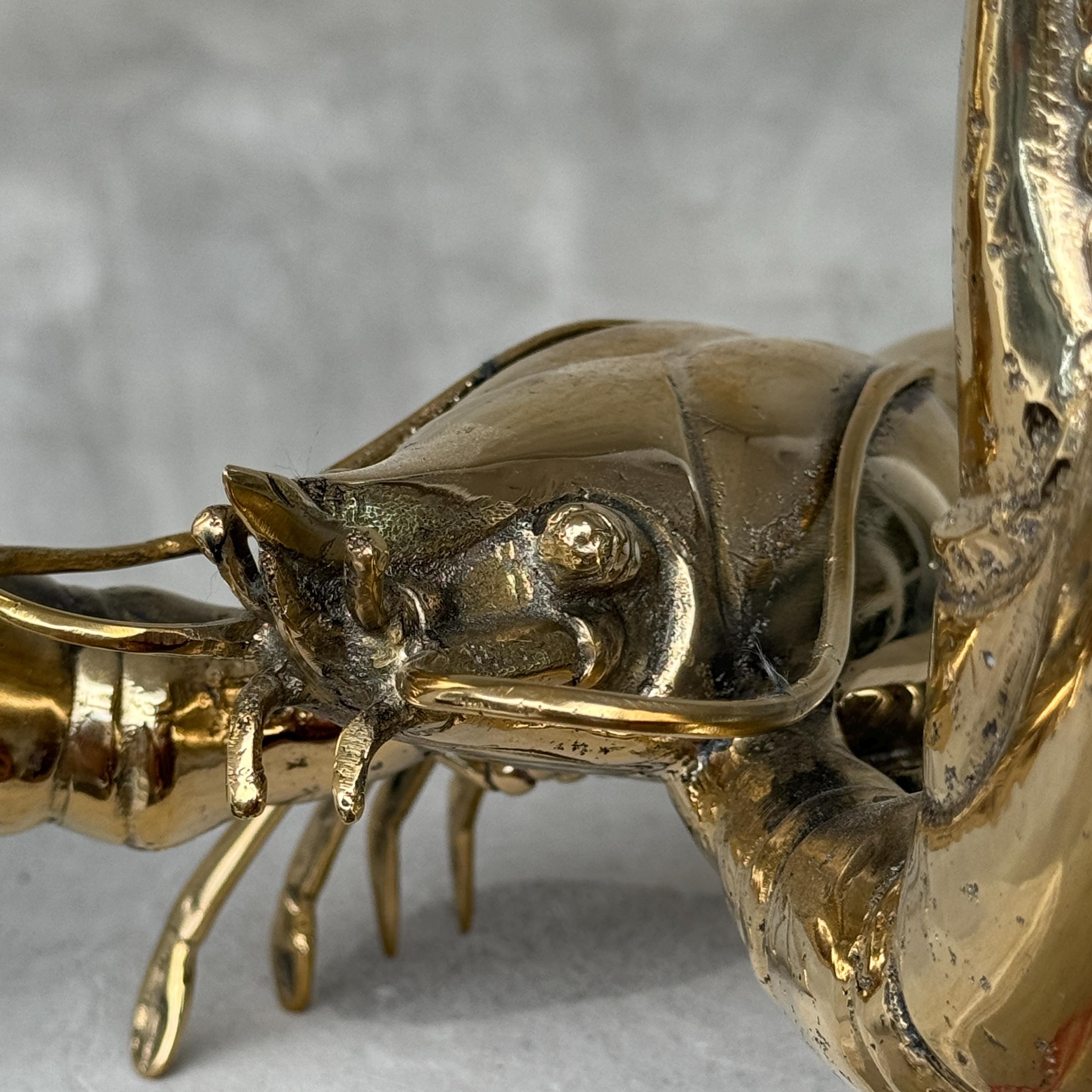 Polished Bronze Lobster Sculpture: Nautical Coastal Decor