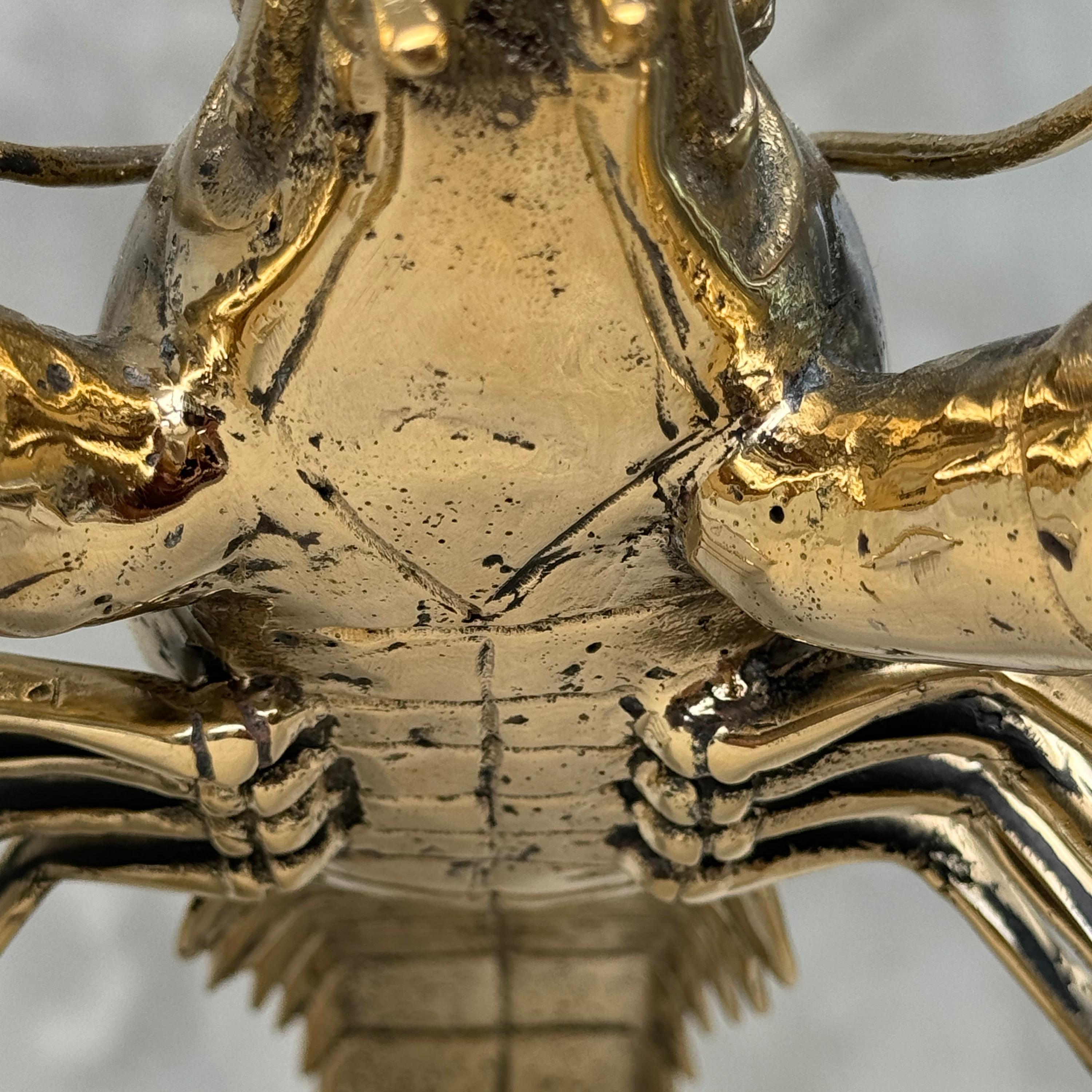 アンティーク ロブスター インテリア Polished Bronze Lobster Sculpture: Nautical Coastal Decor