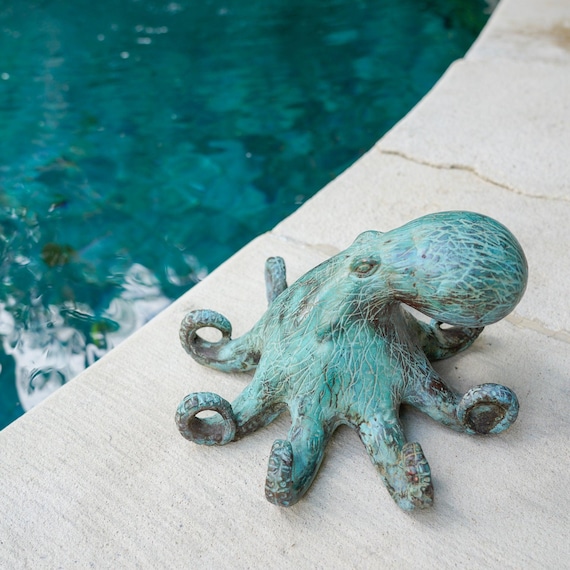 Patinated Bronze Octopus Sculpture: Nautical Marine Decor, Coastal Beach House Accent - BR154