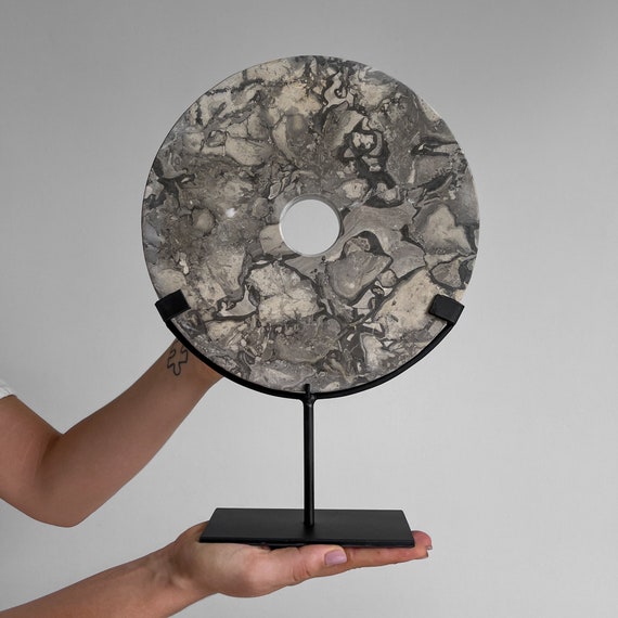 Beautiful Dark Marble Disc With Stand Marble Etsy