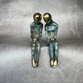 Seated Couple Bronze Sculpture: Patinated Blue and Gold, Modern Love Decor - BR279 product logo
