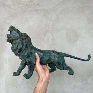 Bronze Lion Statue - Patinated Roaring Lion Sculpture for Wildlife, Strength, and Regal Home Decor, Elegant Home Styling, Boho Decor - BR220