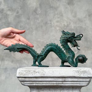 Patinated Bronze Chinese Dragon Sculpture - Elegant Home Styling, Dragon Statue, Shelf Styling Accessories, Decorative Figurines - BR368