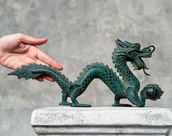 Elegante bronze Patinierte Bronze Skulptur / Drache Skulptur: Elegantes Wohnaccessoire - BR368