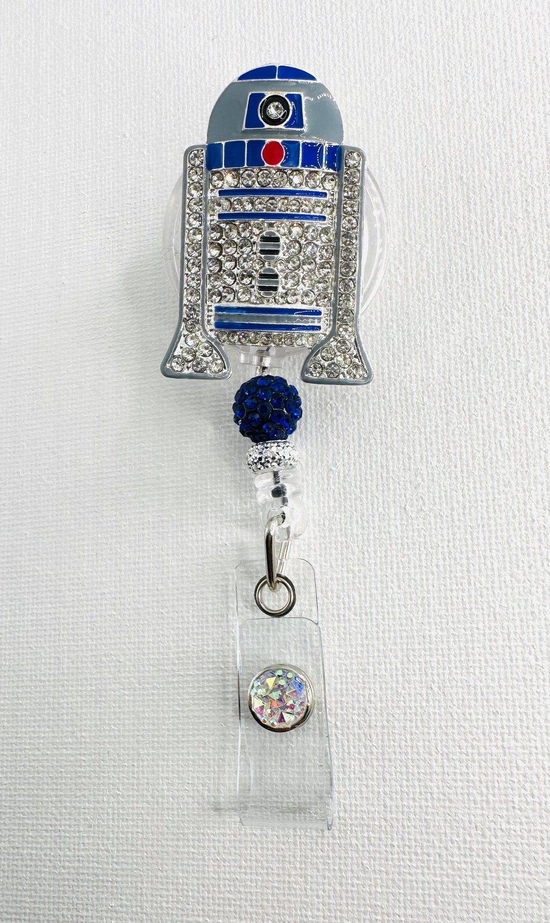 Astromech Droid Robot With Rhinestones - 2" Retractable Badge Reel With ...