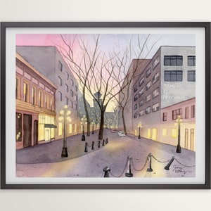 Vancouver Art Print | Quiet Evening in Gastown | Watercolor Painting