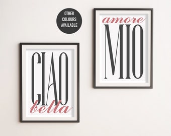 Ciao Bella & Mio Amore Music Print - Lyrics Poster - Aesthetic Print - Rock Poster Art - Retro Music Decor - Music Gift - Wall Art