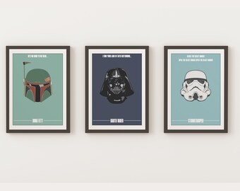 Star Wars - Boba Fett, Darth Vader, Stormtrooper, R2D2, BB8 Posters - Set of Two/Three/Four/Five or Individual - Wall Art - Digital/A4/A3